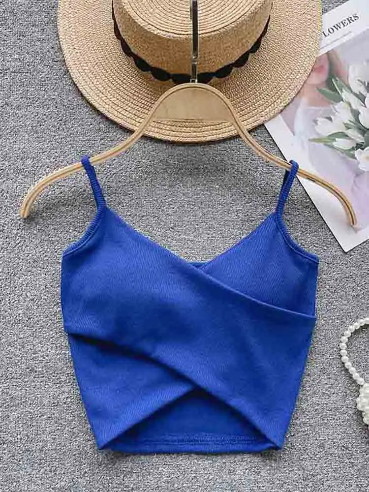 Yezw Irregular Casual Camisole Women Solid Slim Tank Top Strap Design
